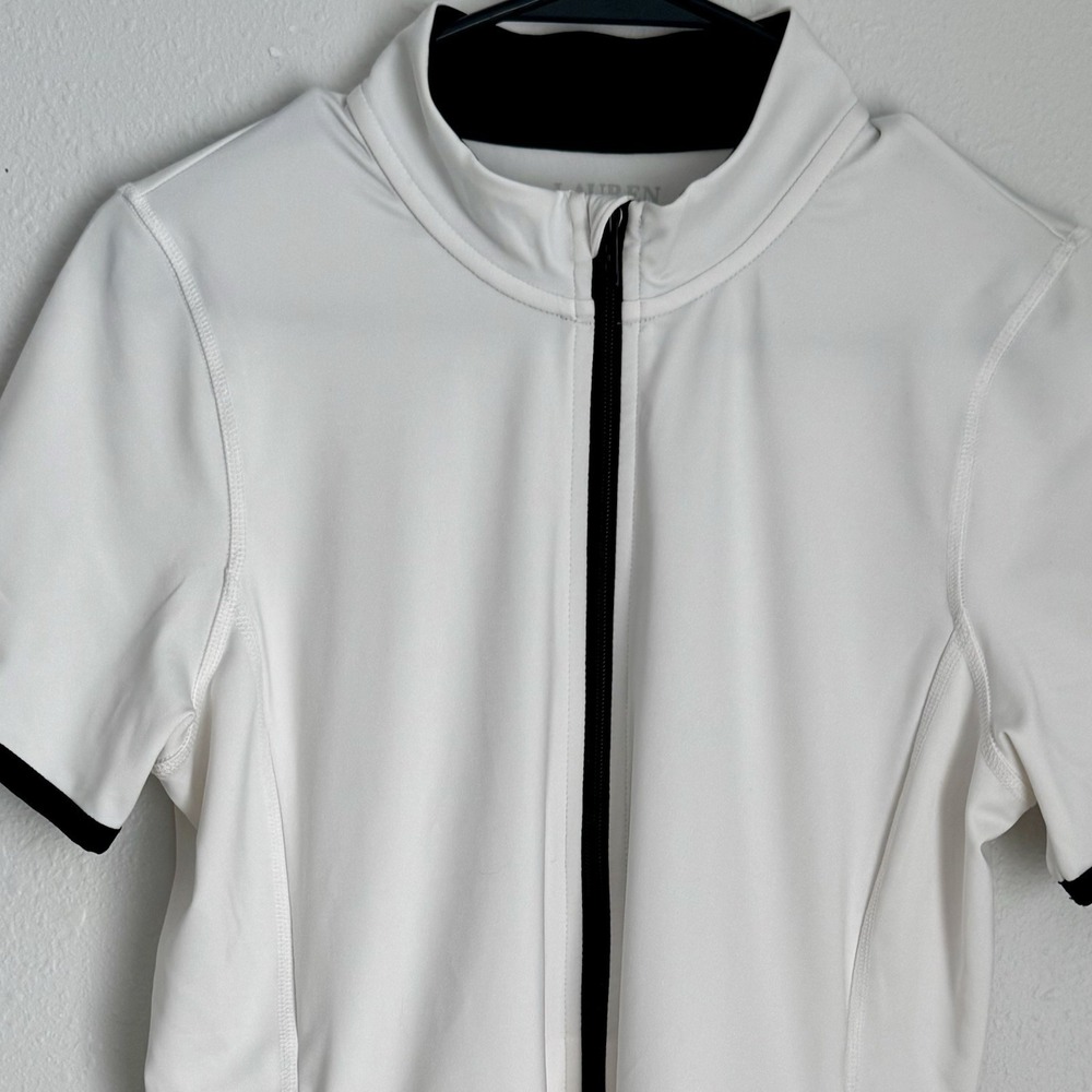 Lauren Ralph Lauren‎ Woman M Active White Zip Up Performance Short Sleeve Shirt